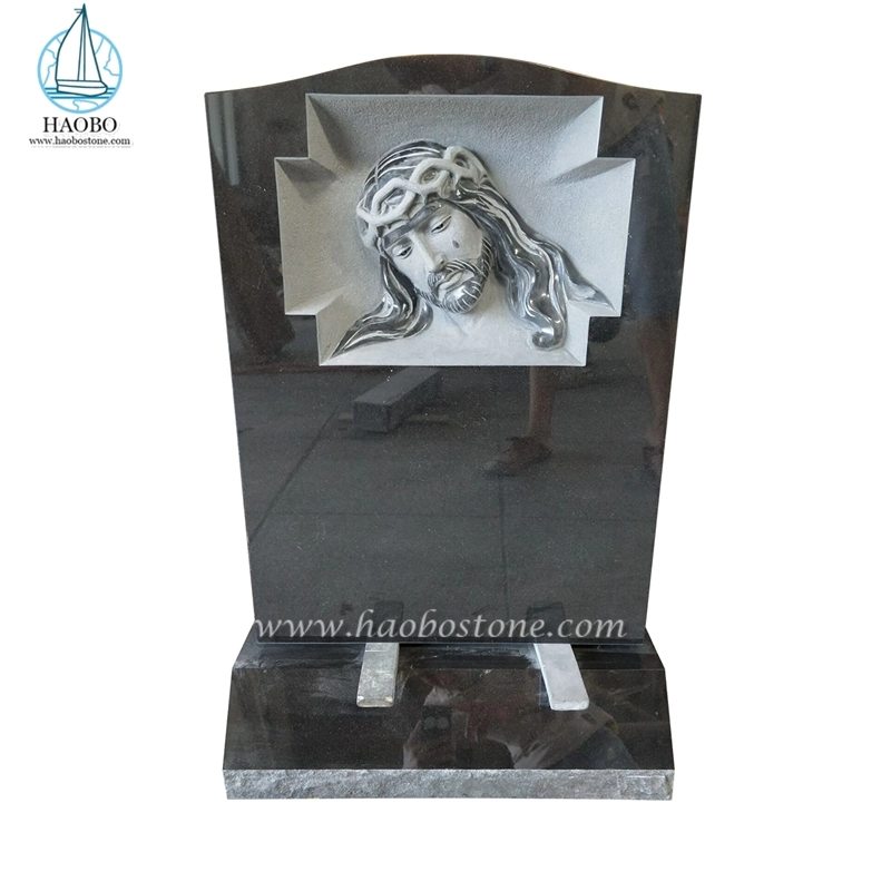 Pierre tombale commémorative gravée de Jésus pleurant en granit noir