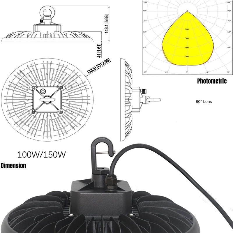 Baies hautes UFO en aluminium de 100 W