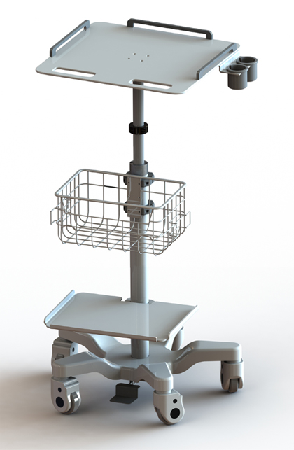 Chariot ECG polyvalent à grand plateau, réglage pneumatique de la hauteur