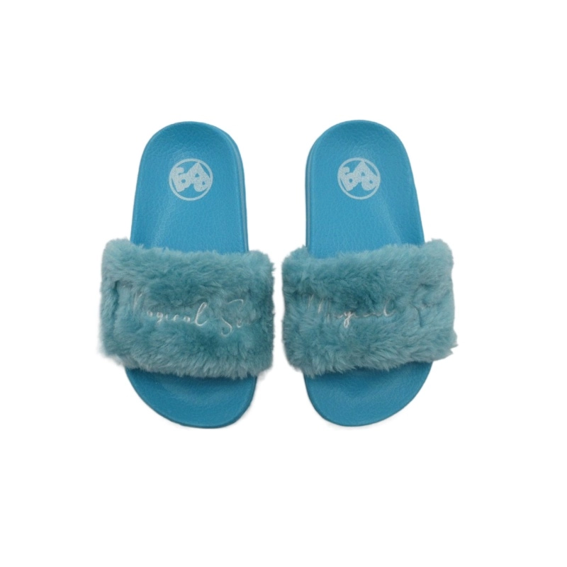 Sandales à glissière plates en fausse fourrure pour enfants chauds d'hiver