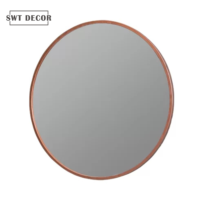 Black round metal wall mirror