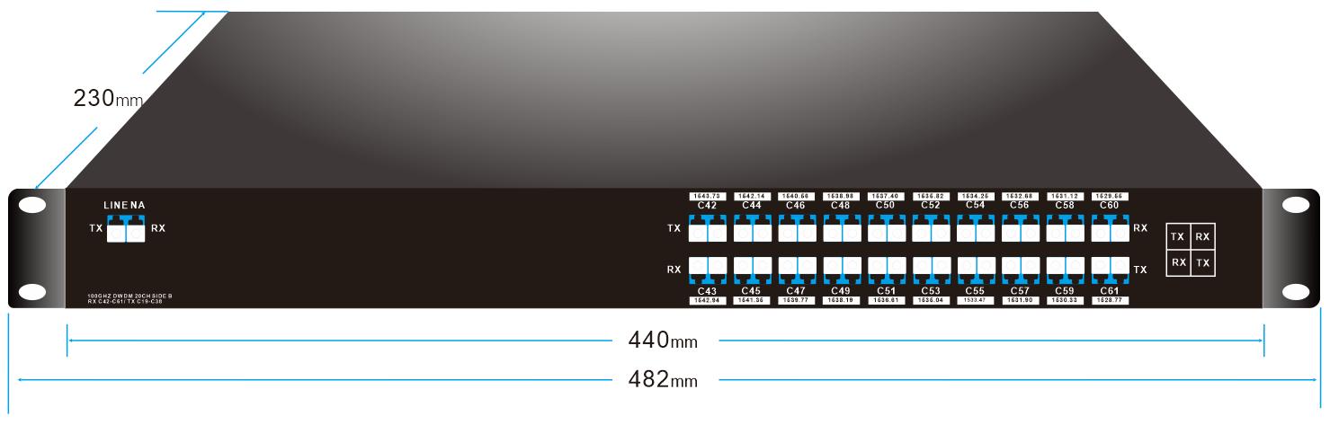 Single fiber DWDM MUX and DEMUX 19” Inch 1U Rack