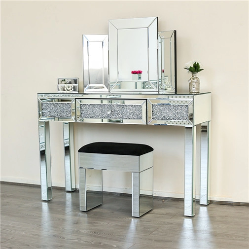Table console miroir de chambre à coucher en cristal avec miroir de coiffeuse