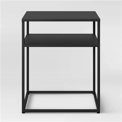 Table d'appoint en métal noir avec étagère