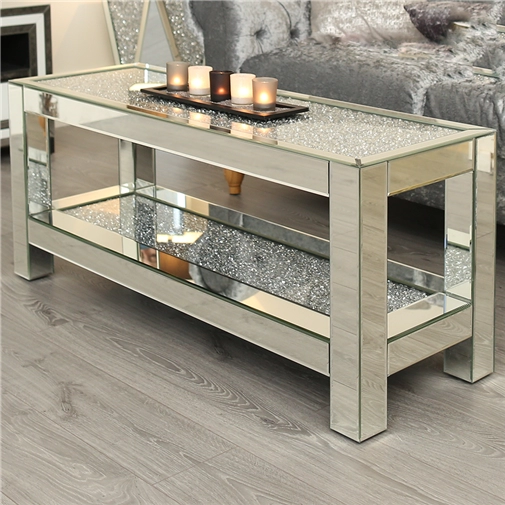Table basse centrale avec miroir en cristal