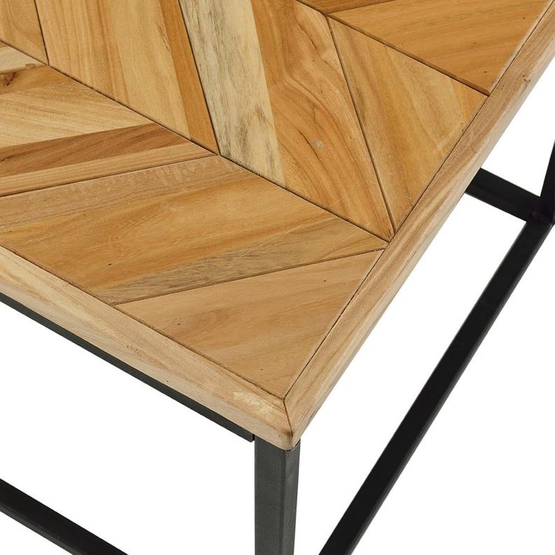 Grande table basse centrale en bois avec pieds en métal