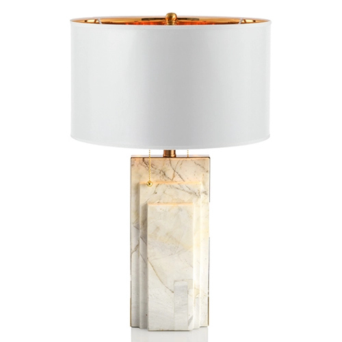 Lampe de table moderne en marbre blanc avec abat-jour rigide en lin tambour