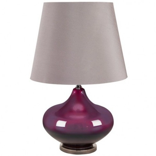 Lampe de chevet en verre violet avec abat-jour conique en tissu