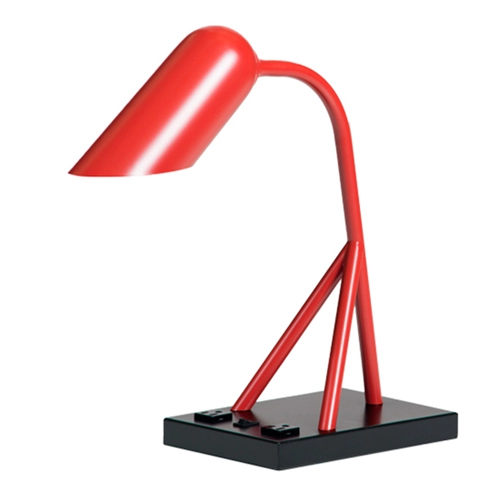 Lampe de bureau en métal rouge d'hôtel moderne avec prises