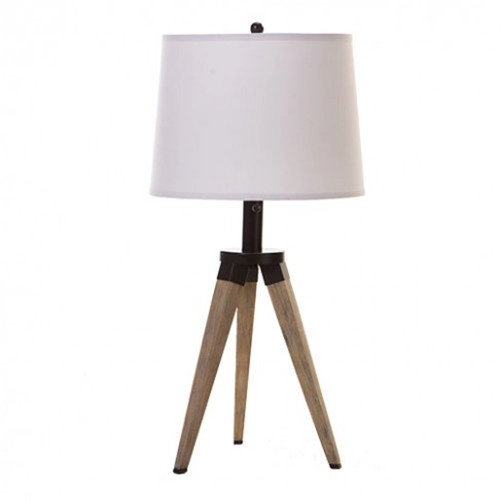 Lampe de table tripode en bois de chêne avec abat-jour gris