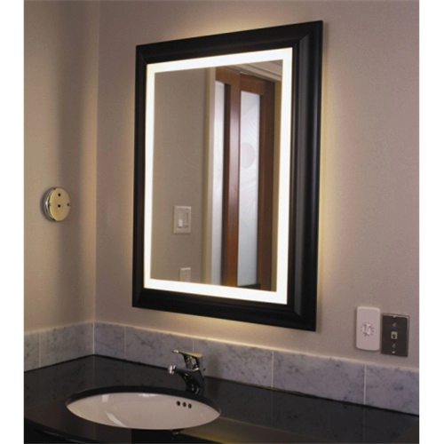 Miroir LED avec cadre en bois noir