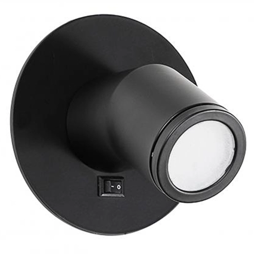 Liseuse LED mini tête de lit ronde noire avec interrupteur