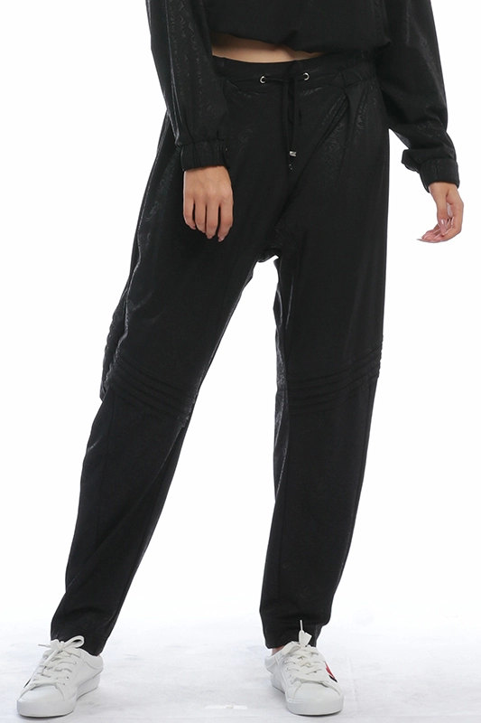 Fabricant OEM lâche élastique taille haute polyamide spandex élégant noir revêtement floral dames crayon pantalon décontracté jogger pour femmes
