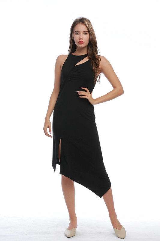 Robe Fente Moulante Asymétrique en Mousseline Femme