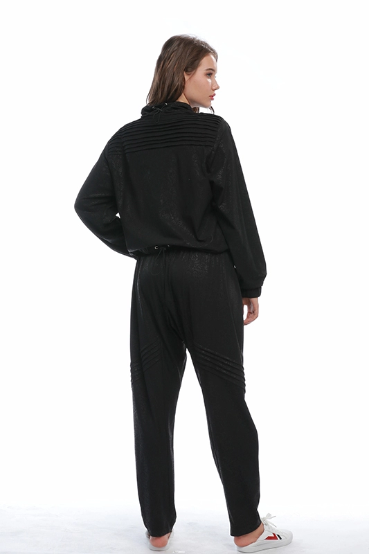 Casual élégant noir Floral Coating impression femmes sweat & pantalons de survêtement Joggers ensemble