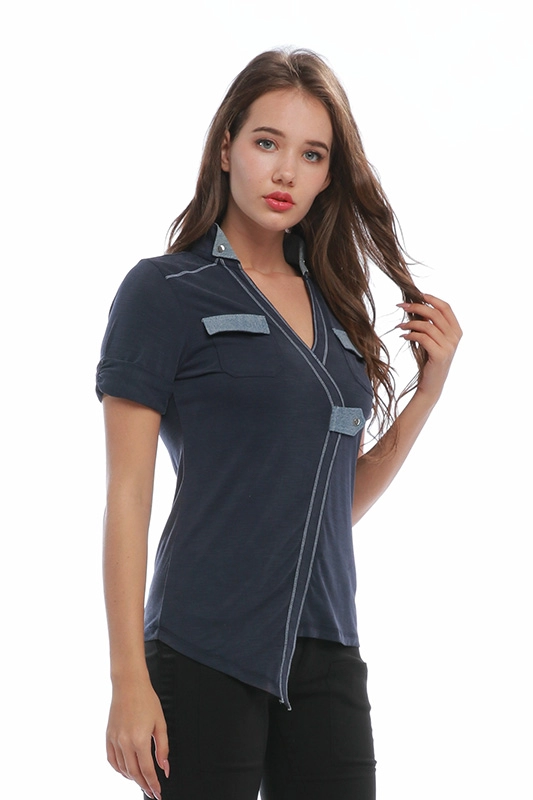 Chine Fabricant Casual Slim 100% Coton Marine T-shirts POLO Asymétriques Personnalisés à Manches Courtes pour Femmes