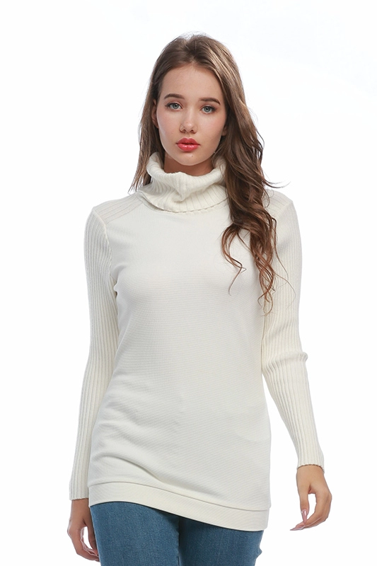 Pull en tricot pour femmes à col roulé à manches longues d'automne blanc classique