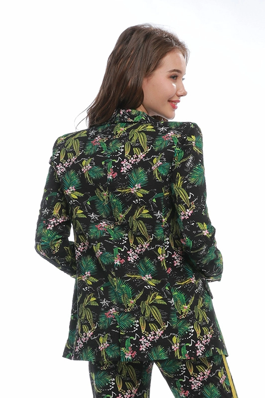 Haute Qualité À Manches Longues Mince Vert Imprimé Floral Tricoté Dames Costumes Femmes Blazers