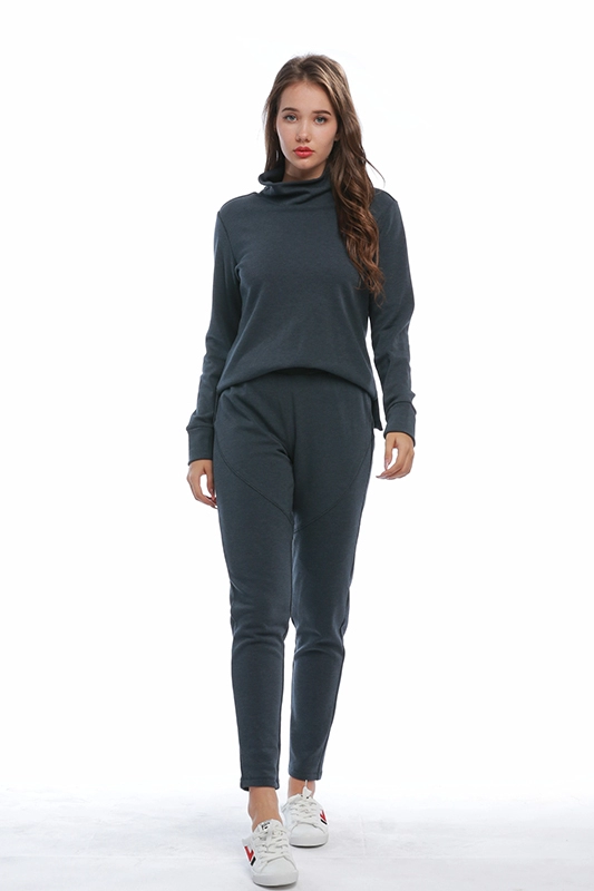 Sweat-shirt à col haut et pantalon de survêtement slim Joggers uni décontracté pour femme