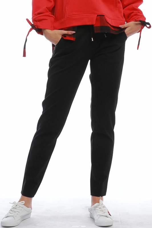 Pantalon de survêtement pour femme avec cordon de taille élastique noir solide