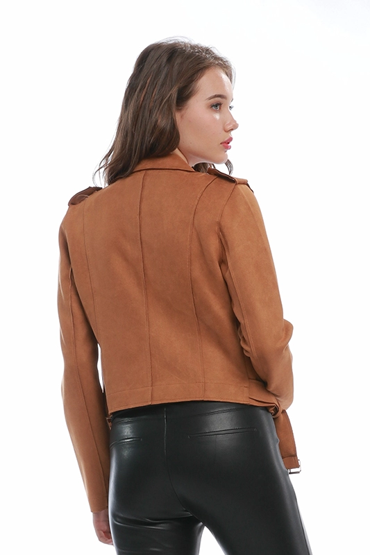 Vestes de locomotive zippées courtes décontractées marron pour femmes d'hiver