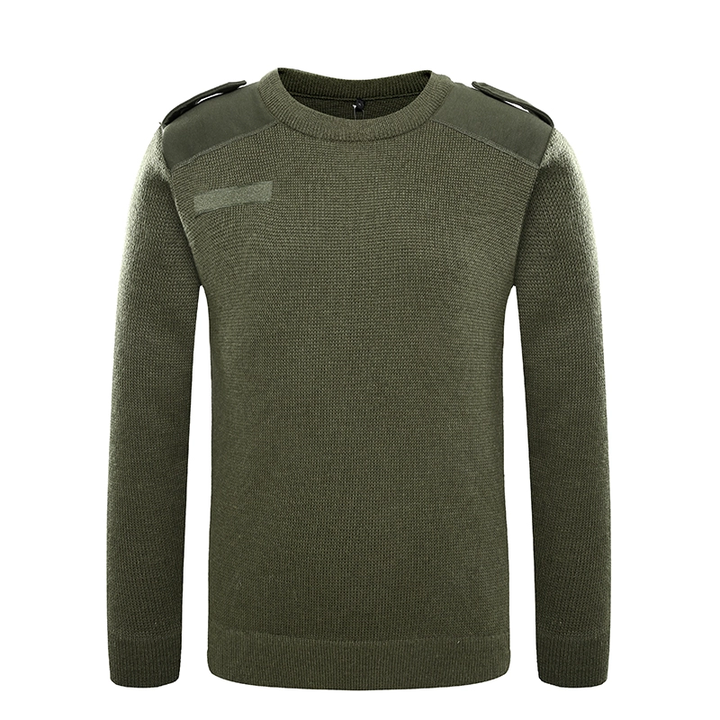 Pull homme laine militaire col rond vert