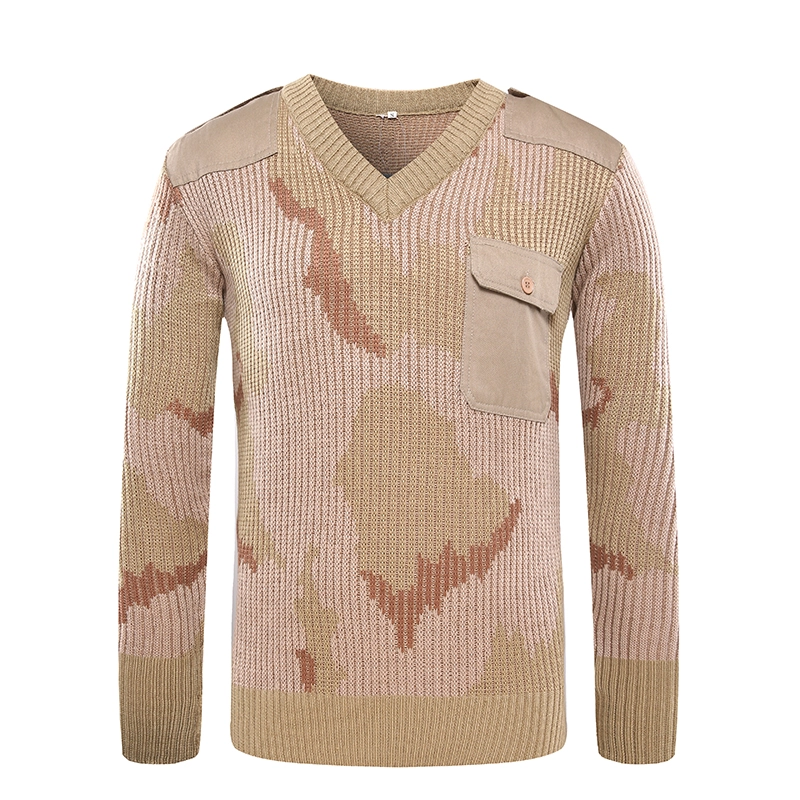 Pull homme col v camouflage laine commando militaire