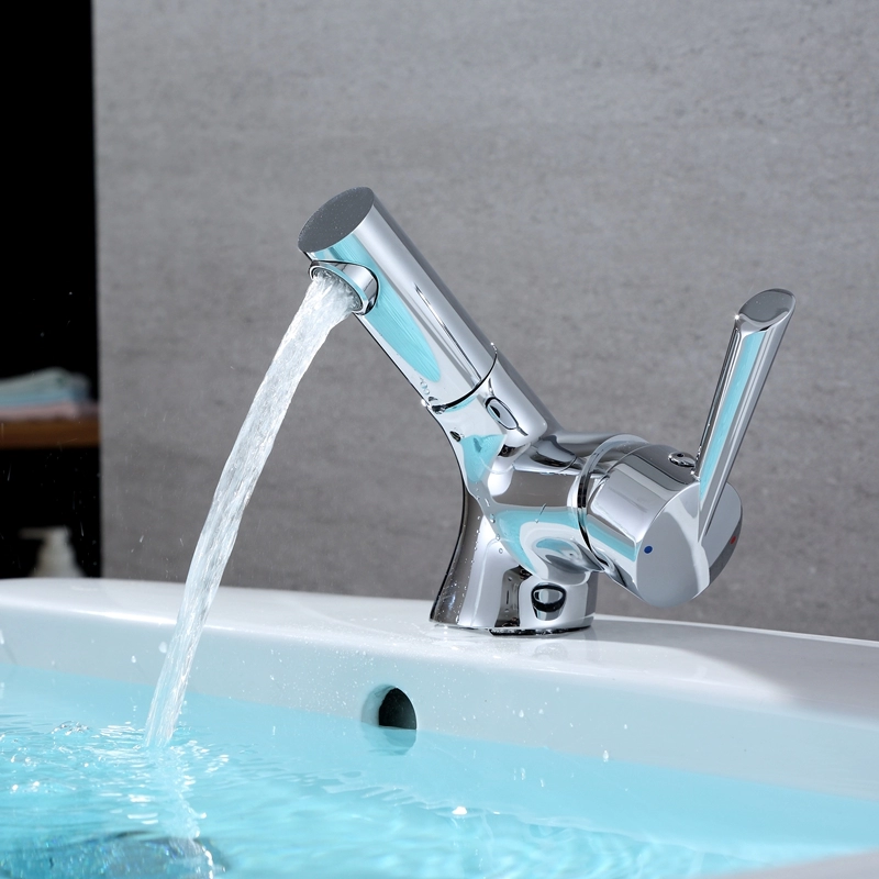 Robinet de lavabo de salle de bain extractible chromé