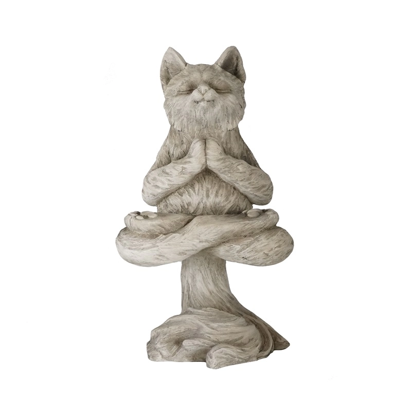Figurine de jardin MGO Chat de yoga en lévitation