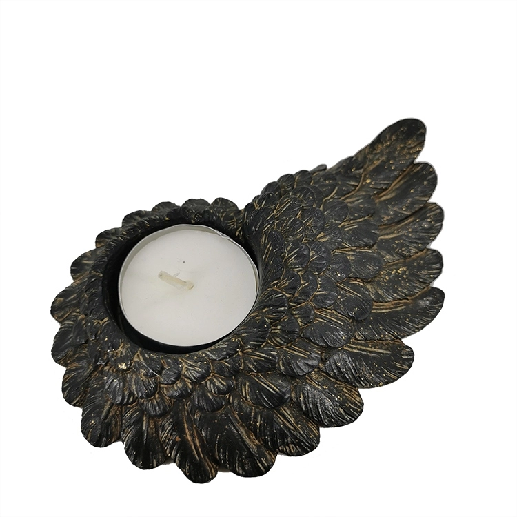 Porte-bougie chauffe-plat noir avec statue d'aile d'ange