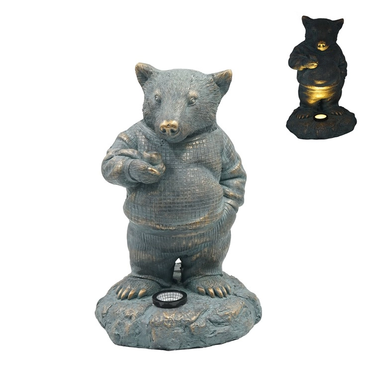 Figurine de jardin solaire ours polaire en bronze MGO