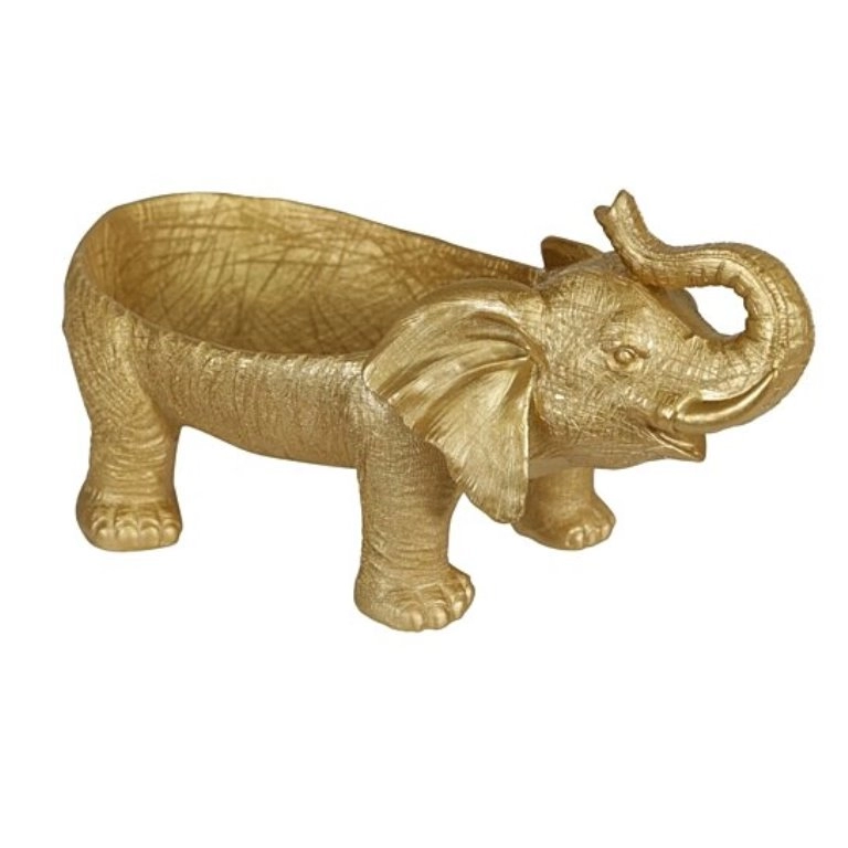 Bol décoratif en résine avec corps d'éléphant en trompette, doré