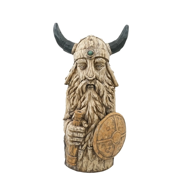 Pirate Viking en bois flotté en résine avec statue de bouclier pour la décoration