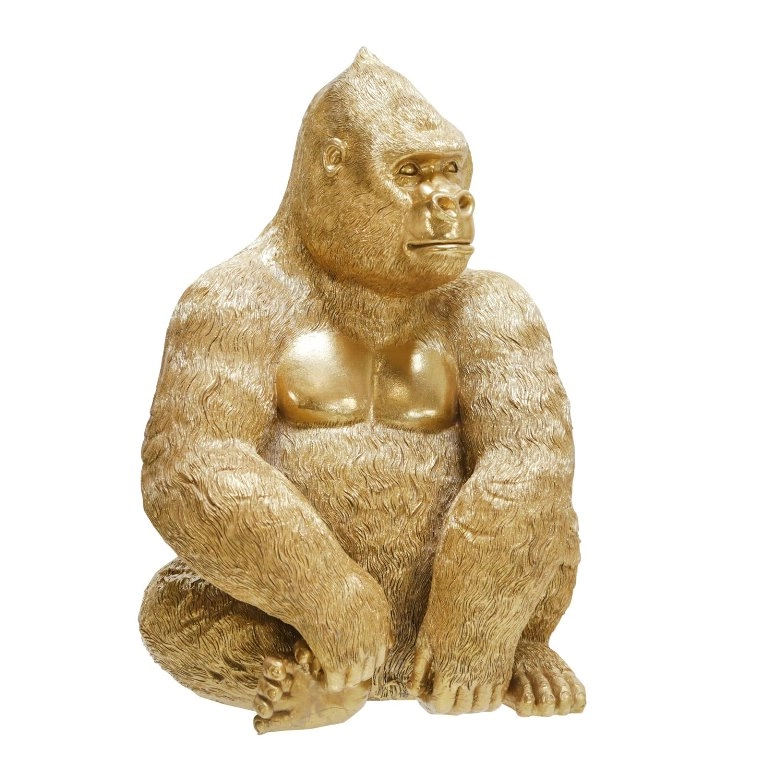 Figurine Gorille Assis Dorée en Résine