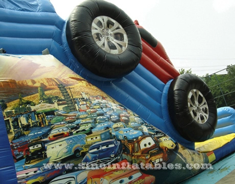 Glissière de voiture gonflable pour enfants à grande roue de 21 'de haut avec impression complète pour le divertissement dans l'arrière-cour