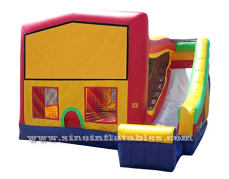 Maison de rebond gonflable commerciale pour enfants 5 en 1 avec toboggan, panier de basket N obstacles à l'intérieur