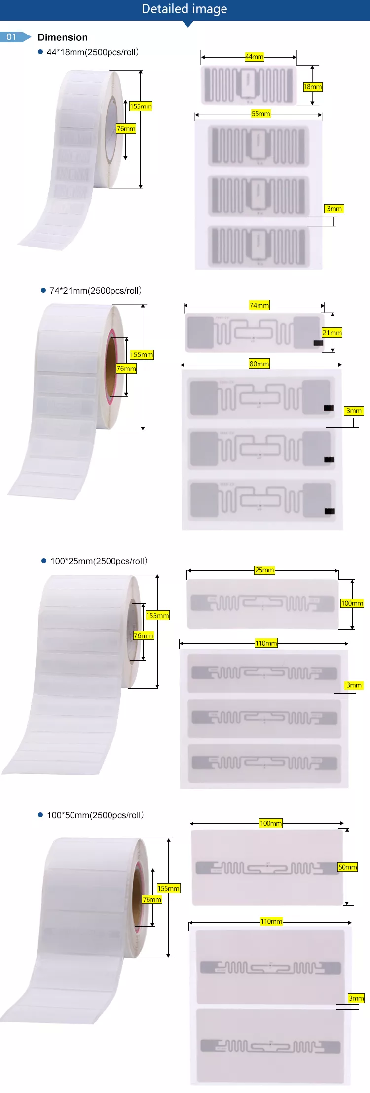 adhésif d'étiquettes UHF Rfid de 3 m