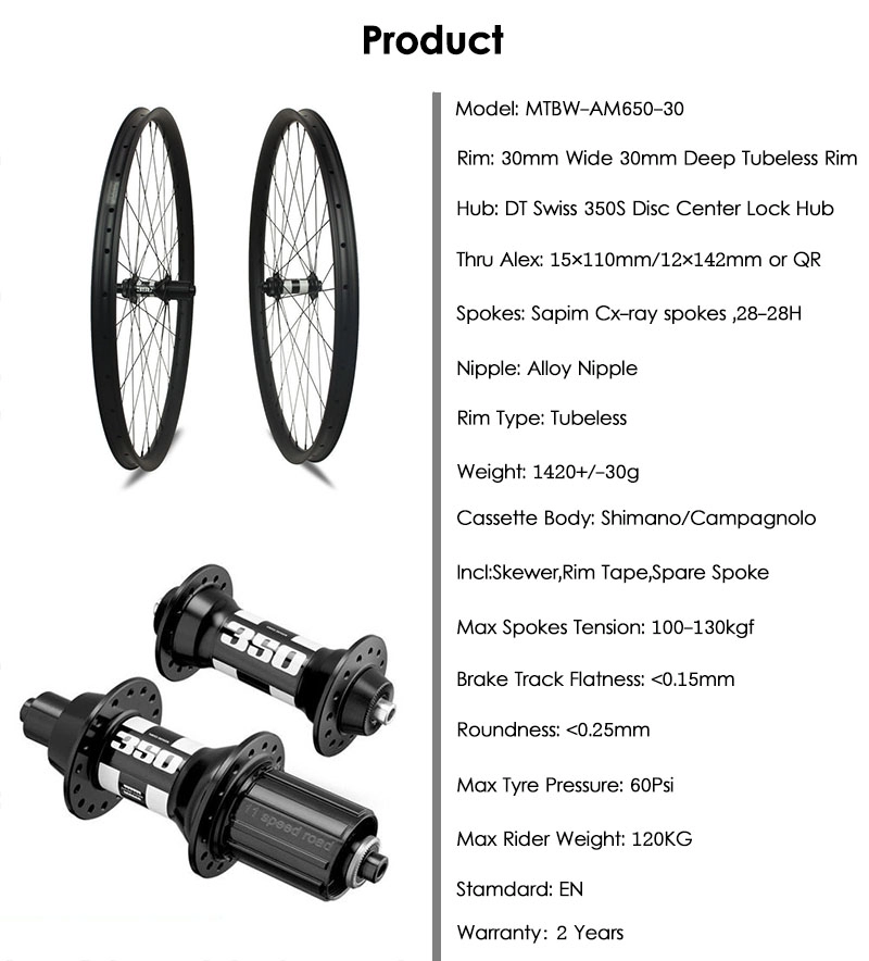 Parfait état VTT roues Superroad léger vélo carbone roues 650B roues XC 30mm profondeur vélo Tubeless