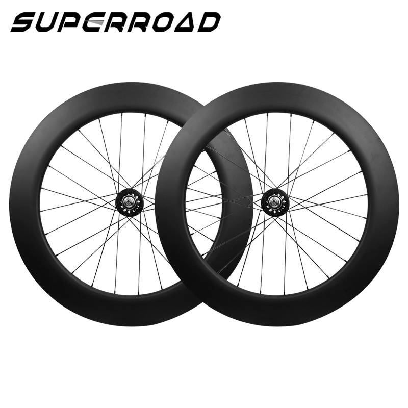 Paire de roues de vélo de piste en carbone Superroad 80 mm à vitesse unique