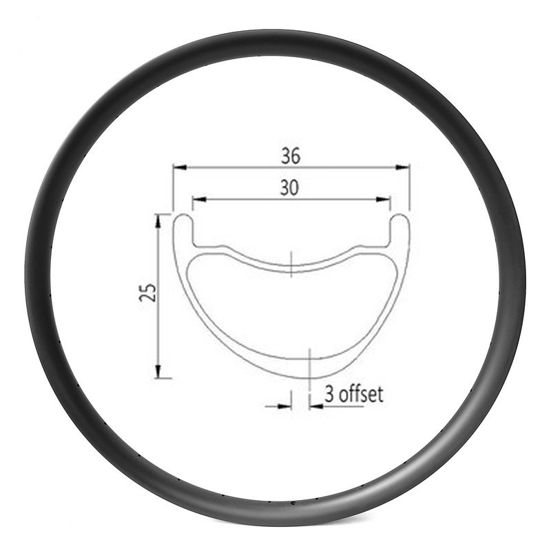 Profil de jante asymétrique 29er, largeur interne de 30mm, jante en carbone pour vélo XC