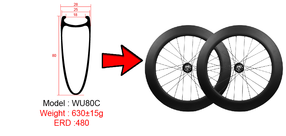 Roues en carbone pour vélo de piste de 80 mm