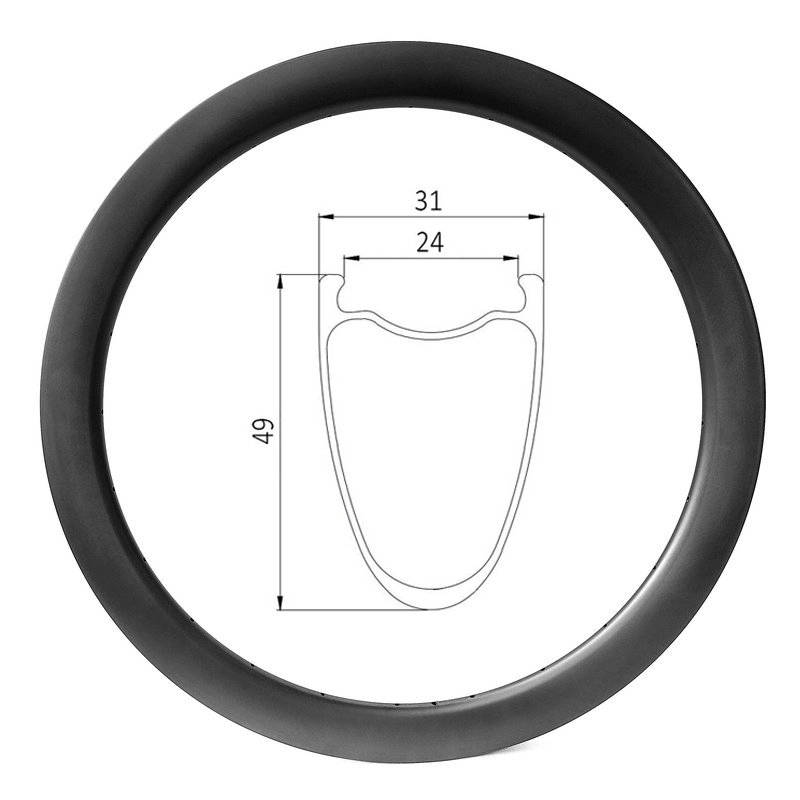 Disque de vélo de gravier 700c, largeur interne de 24mm, jante en carbone à pneu profond de 49mm