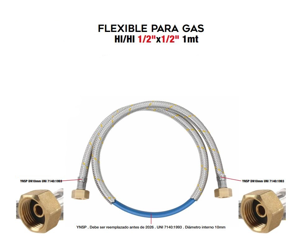 Raccord flexible para gaz 1/2x1/2