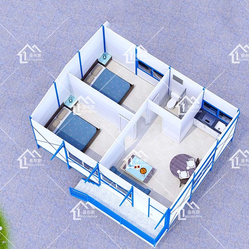 Petit abri de jardin préfabriqué de 2 chambres avec terrasse en acier