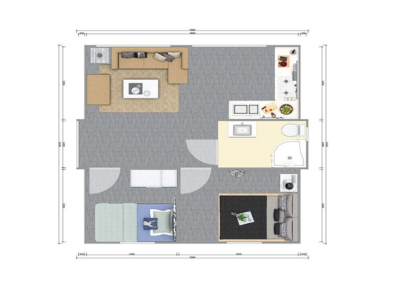 Maison extensible préfabriquée avec salon de deux chambres