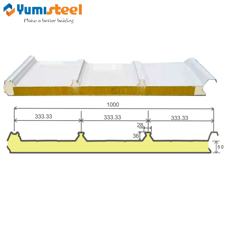 Panneaux sandwich de toit multifonctions à 4 nervures de 50 mm pour solutions solaires photovoltaïques
