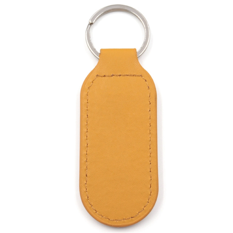 Fabricant de porte-clés en cuir jaune avec logo en métal